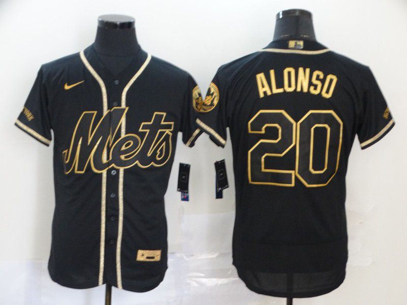 Men New York Mets 20 Alonso Black Nike Elite MLB Jerseys